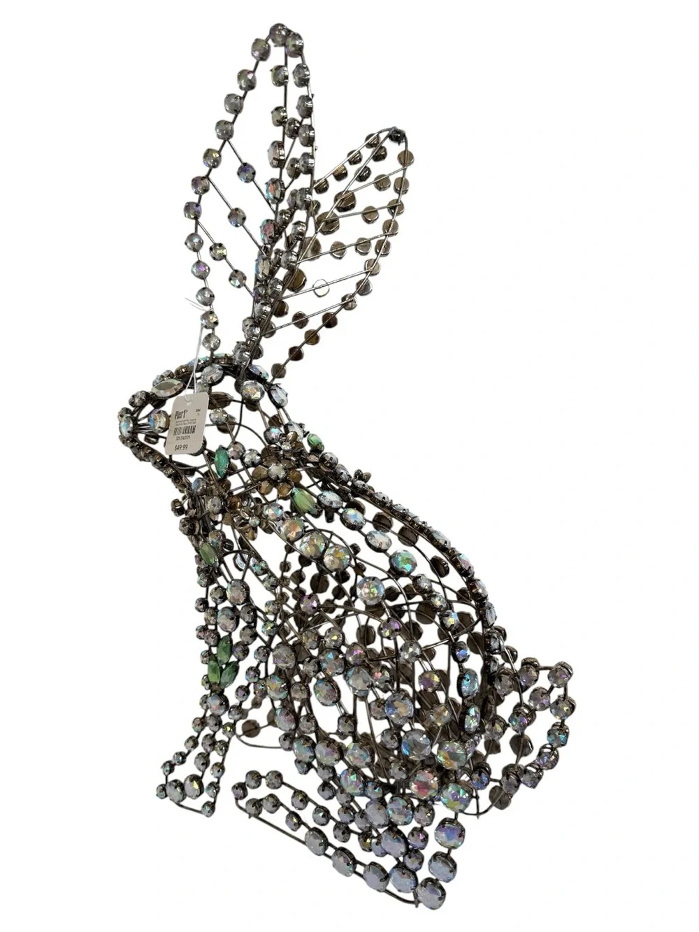 Pier 1 Jeweled Easter Bunny Rabbit Metal Wire Gems Crystals Pink Green New